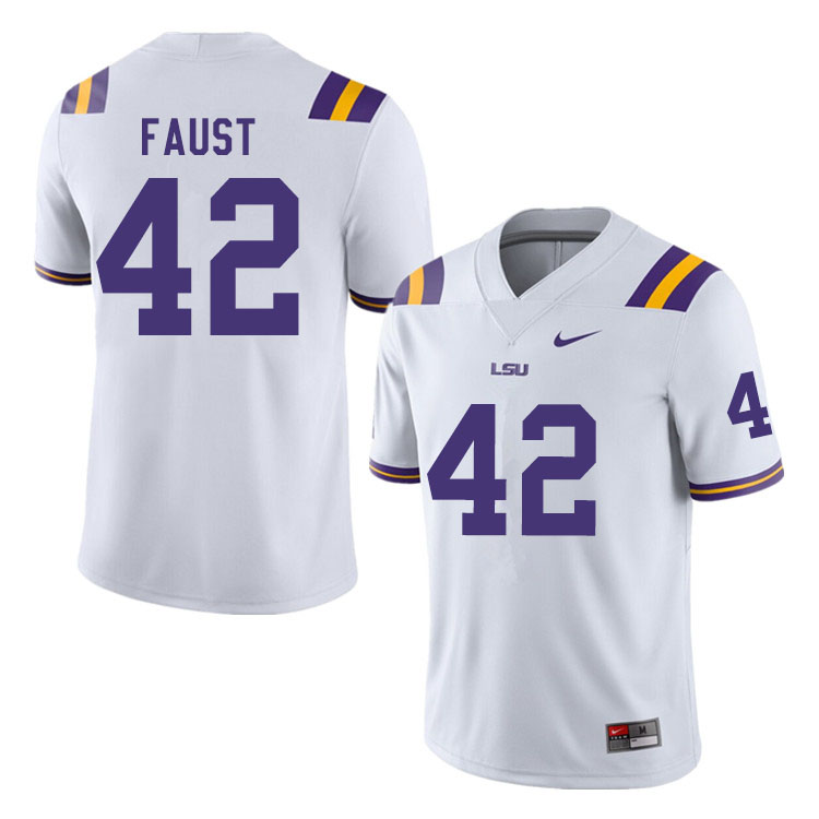 Men #42 Hunter Faust LSU Tigers College Football Jerseys Sale-White - Click Image to Close